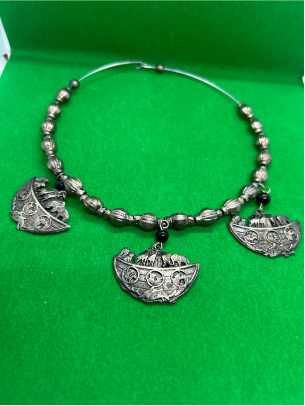 Women's Unbranded Noah's Ark Charm Necklace, Silver and Black, One Size